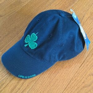 NWT Life Is Good Dark Blue Hat with Green Clover